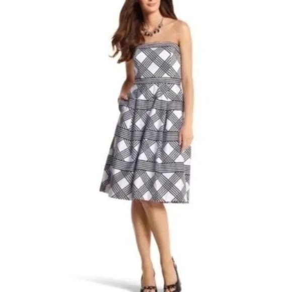 WHBM Lattice Print Strapless Midi Dress Size 2 - Picture 9 of 9